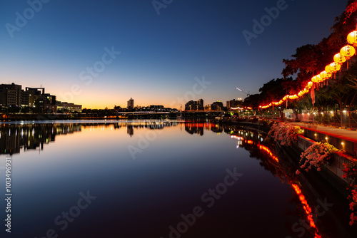 view of the river and city at dawn