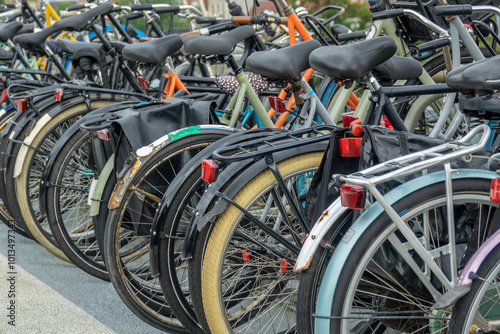 Bicycles in a Row at a Bike Parking Lot in Amsterdam