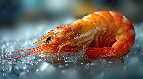 Fresh marine prawns - vannamei shrimp on white glass surface, nutrient-rich seafood, photo