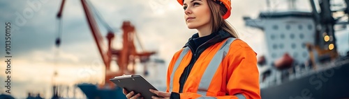 Female Dockworker Writing o...