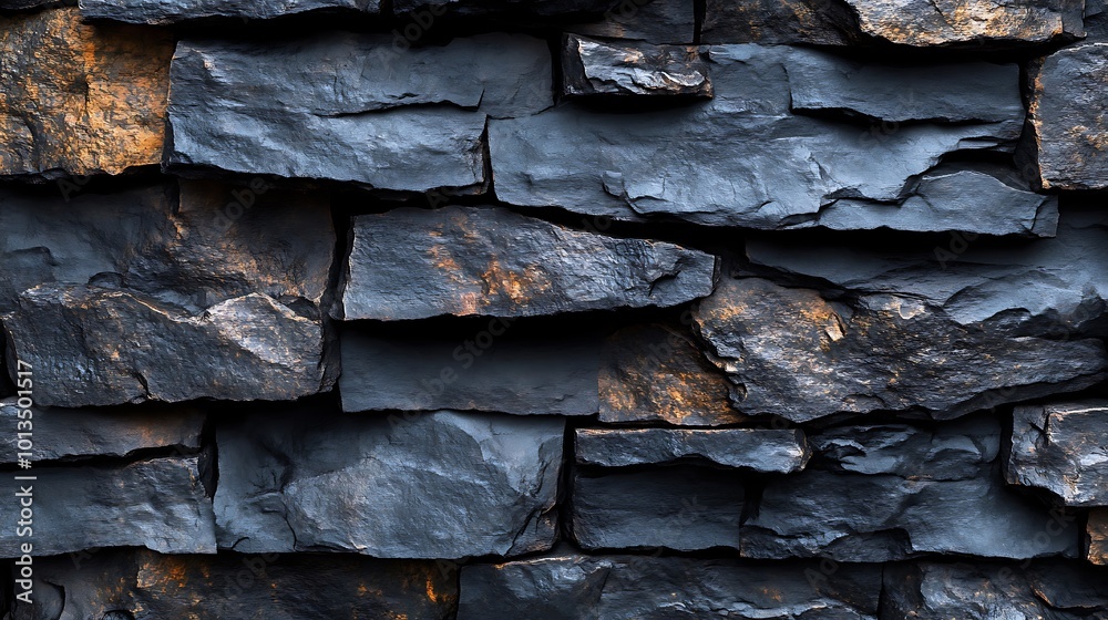Rustic dark stone wall with textured natural surface and rough appearance wallpaper