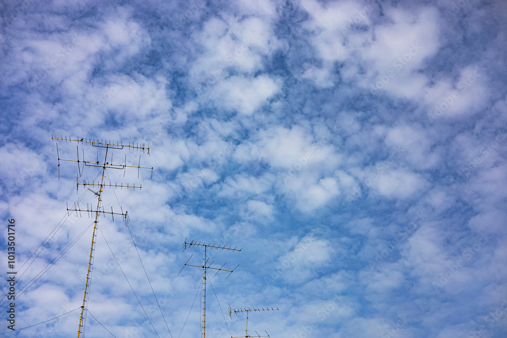 Electric Poles Against And Background Blue Sky Electric Poles Against And Background Blue Sky