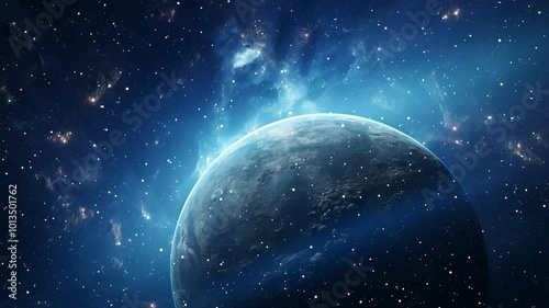 Earth Like Exoplanet With Blue Surface In Deep Space Universe Background Effect