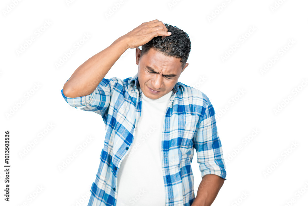 Uncomfortable expression of a man in casual clothes isolated on a white background Uncomfortable expression of a man in casual clothes isolated on a white background