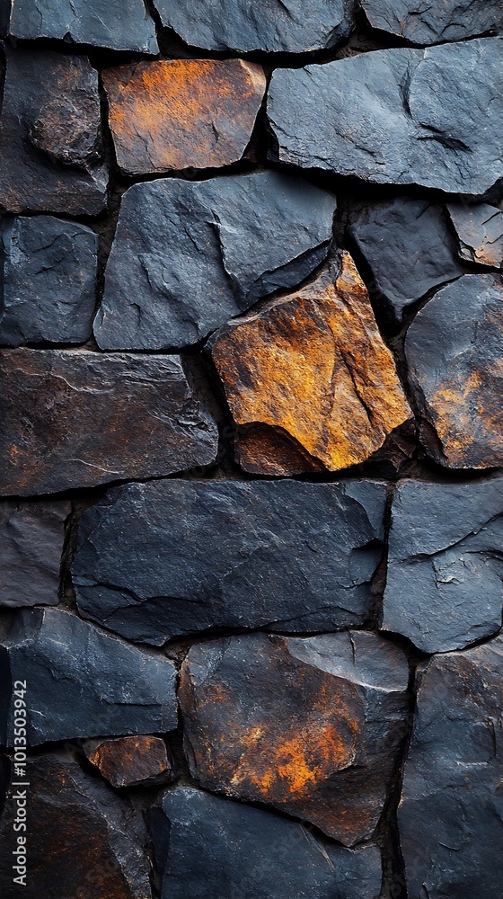 Rustic stone wall with natural dark surface texture and rugged appearance wallpaper Rustic stone wall with natural dark surface texture and rugged appearance wallpaper