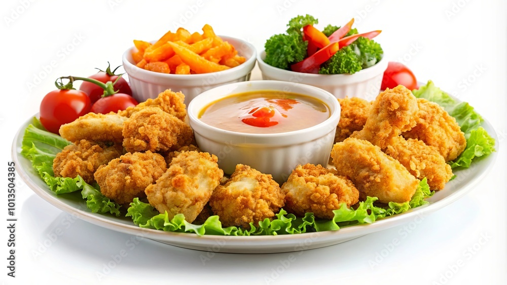 Heaping Portion of Fried Popcorn Chicken on a Platter Heaping Portion of Fried Popcorn Chicken on a Platter