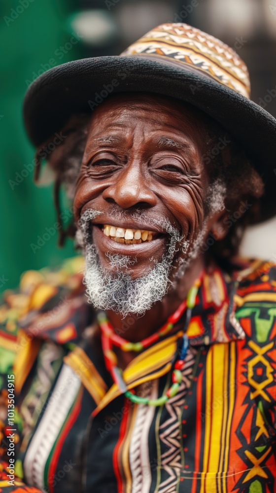 Obraz premium This jubilant Black man embraces the festive spirit of Kwanzaa with joy and cultural pride