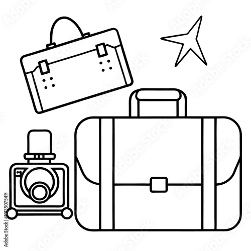 travel items outline coloring book page line art drawing