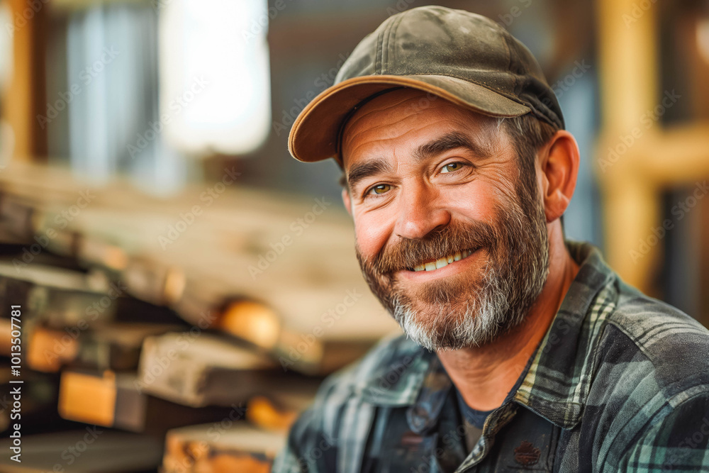 Portrait of carpenter handsome man smiling at factory Portrait of carpenter handsome man smiling at factory