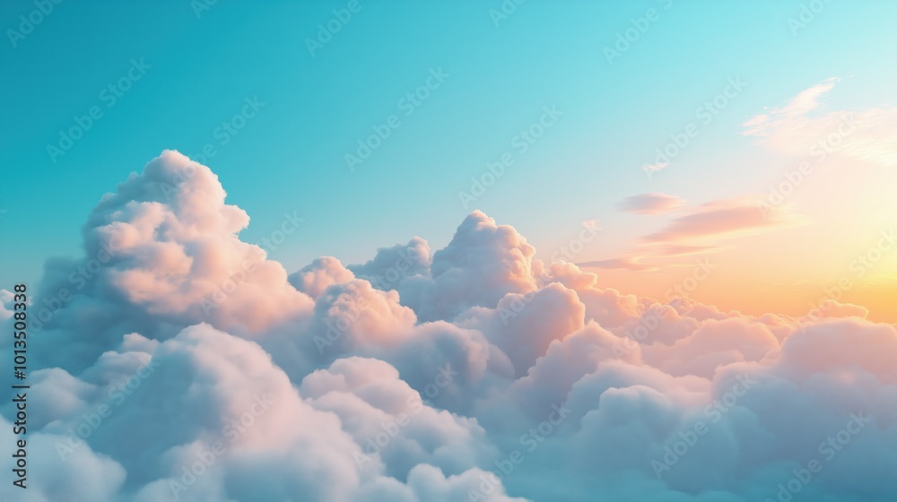 Serene Sky With Fluffy White Clouds and Vibrant Colors Just After Sunrise Serene Sky With Fluffy White Clouds and Vibrant Colors Just After Sunrise