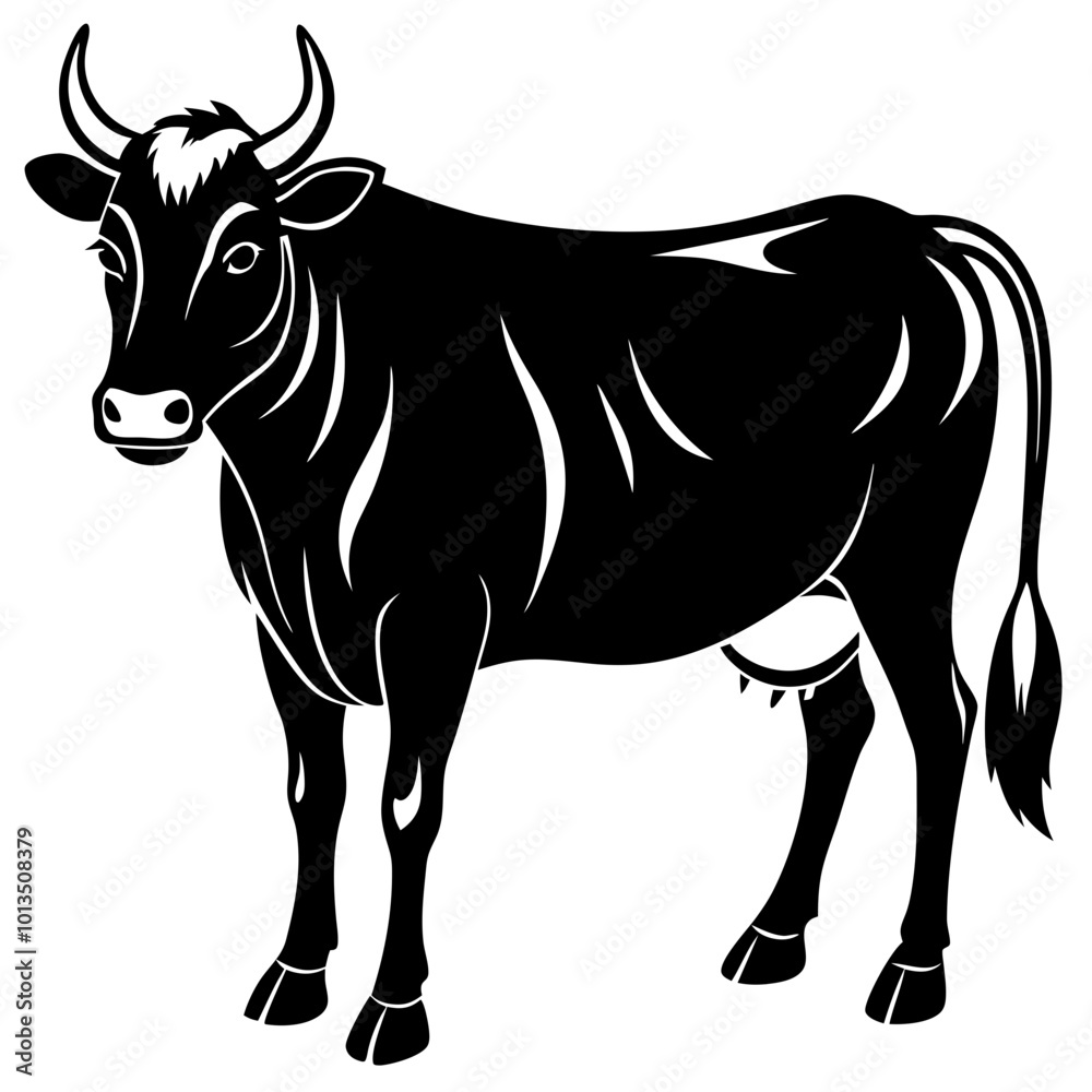 Fototapeta premium Cow animal silhouette. Cow silhouette isolated on white background. Cow vector illustration.