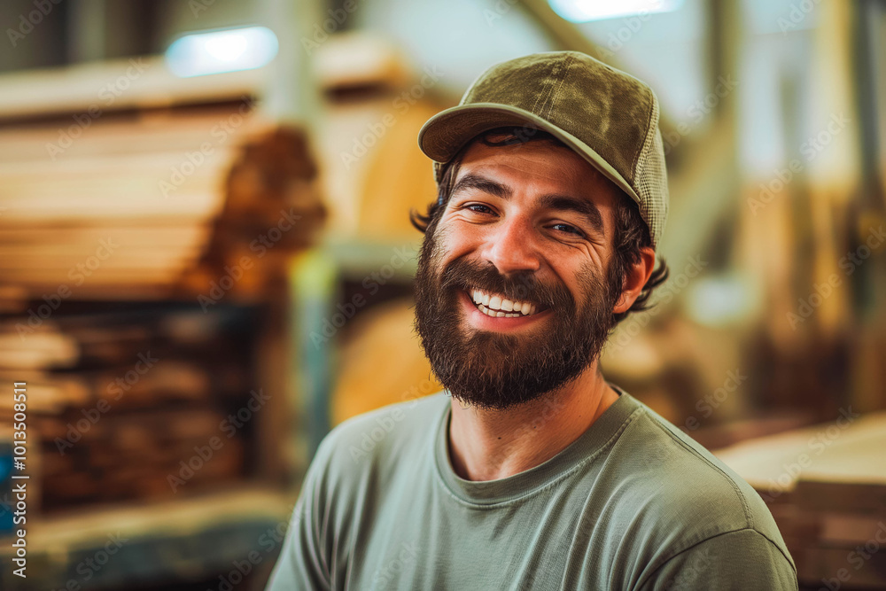 Portrait of carpenter handsome man smiling at factory Portrait of carpenter handsome man smiling at factory