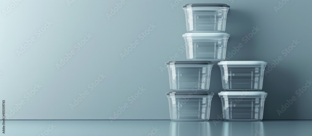 Stacked clear plastic storage containers in various sizes neatly arranged for organized home office or kitchen storage solutions Transparent design allows easy visibility of contents Stacked clear plastic storage containers in various sizes neatly arranged for organized home office or kitchen storage solutions Transparent design allows easy visibility of contents