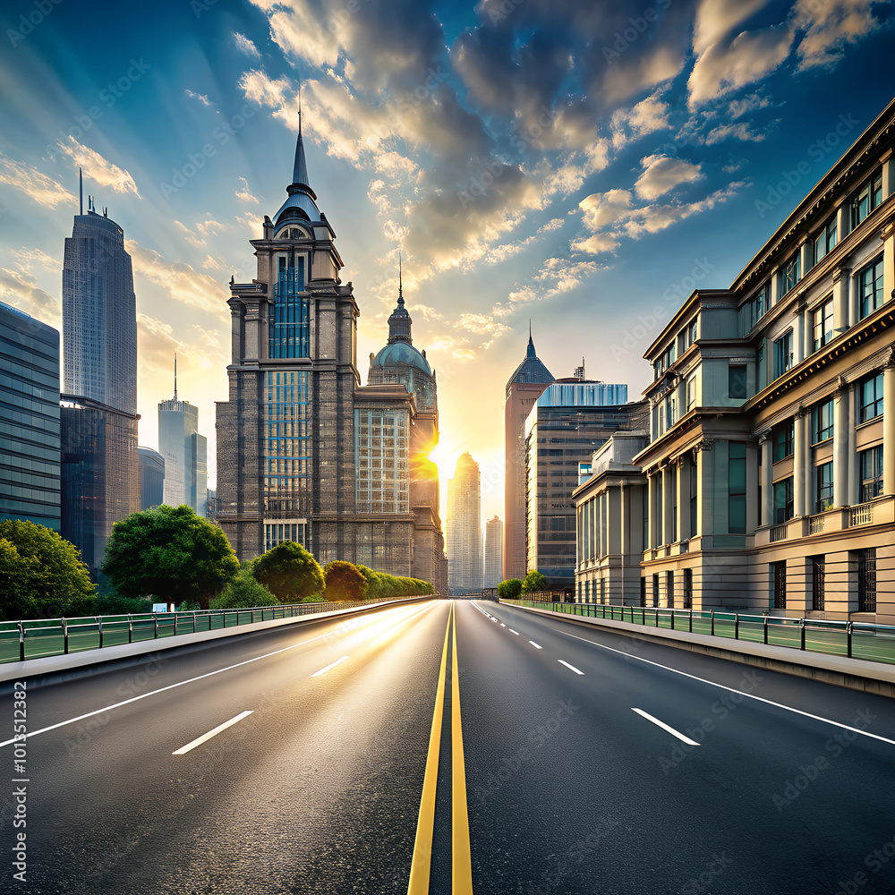 Naklejka premium city at sunset