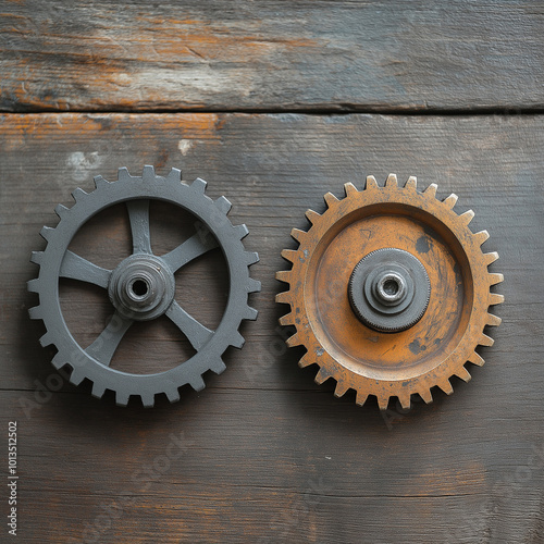 two modern cogs side by side with a smaller cog connected