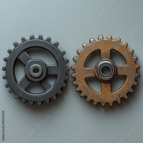 two modern cogs side by side with a smaller cog connected