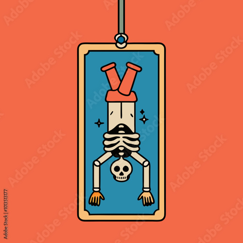 Reverse hanging human skeleton