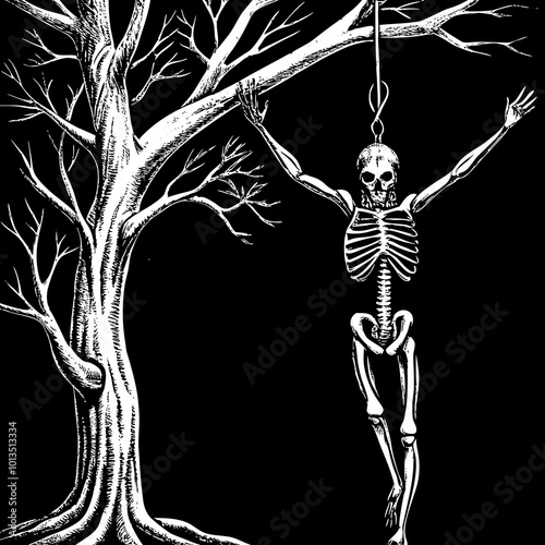 Reverse hanging human skeleton