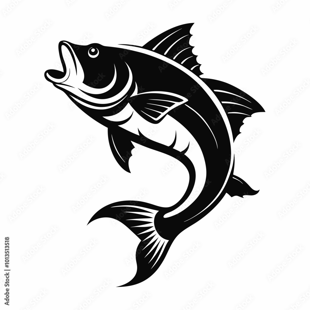 Fototapeta premium Red snapper isolated vector illustration. Fishing logo of red snapper. Fishing emlem for company or sport club. Marine theme background.