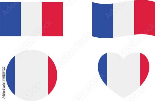 Free Download France flags set. various designs. Circle icon. waving flag. heart shape icon. Vector set - GFXLoad