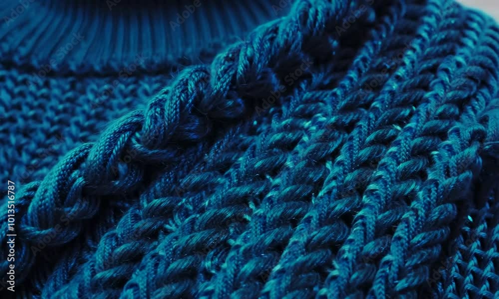 Close-up of a Blue Knitted Sweater Texture