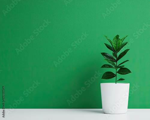 A stylish indoor plant in a white pot against a vibrant green background, perfect for modern home decor and interior design.