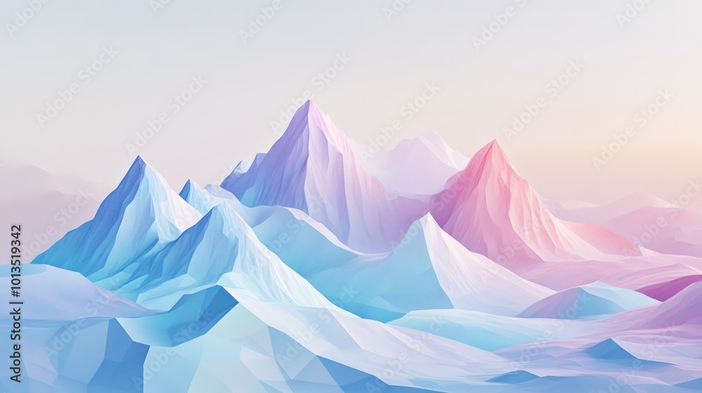 A low-poly illustration of mountains in shades of pink and blue against a pale sky. A low-poly illustration of mountains in shades of pink and blue against a pale sky.