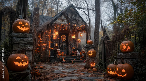 reative Halloween Garden Decoration style hiperrealism photo