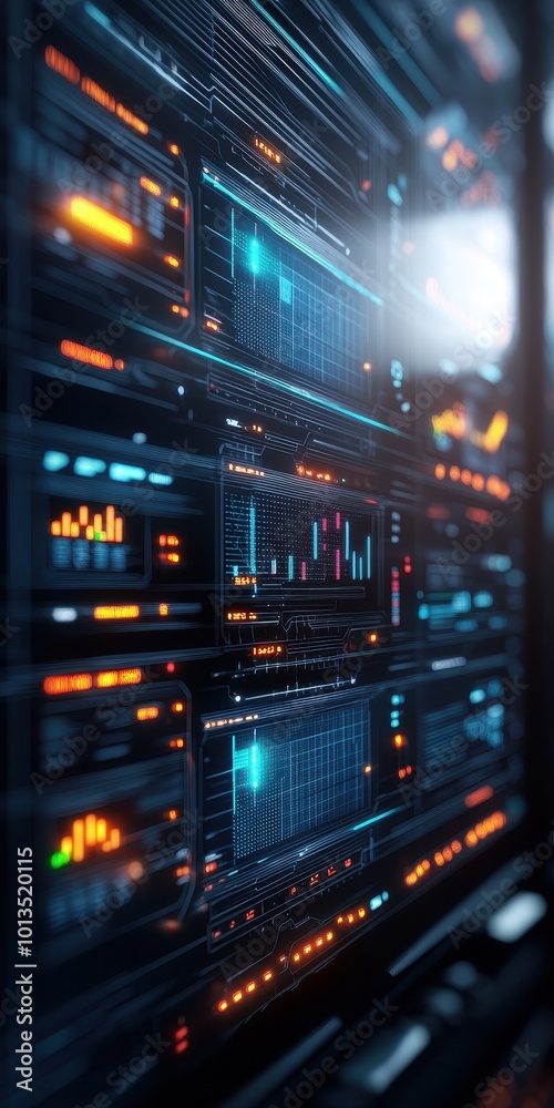 Futuristic data dashboard with glowing graphs and digital displays. Futuristic data dashboard with glowing graphs and digital displays.