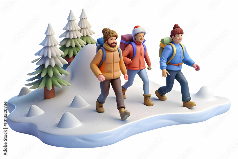 Flat Vector Illustration of a Candid Group of Hikers trekking through Snowy Mountains - Energetic Adventure Scene Flat Vector Illustration of a Candid Group of Hikers trekking through Snowy Mountains - Energetic Adventure Scene