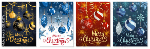 Merry Christmas set flyers colorful