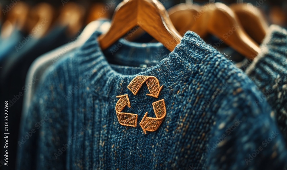 custom made wallpaper toronto digitalEco-friendly apparel marked with a recycle symbol, promoting sustainable textiles and encouraging consumers to reject fast fashion for environmental, Generative AI