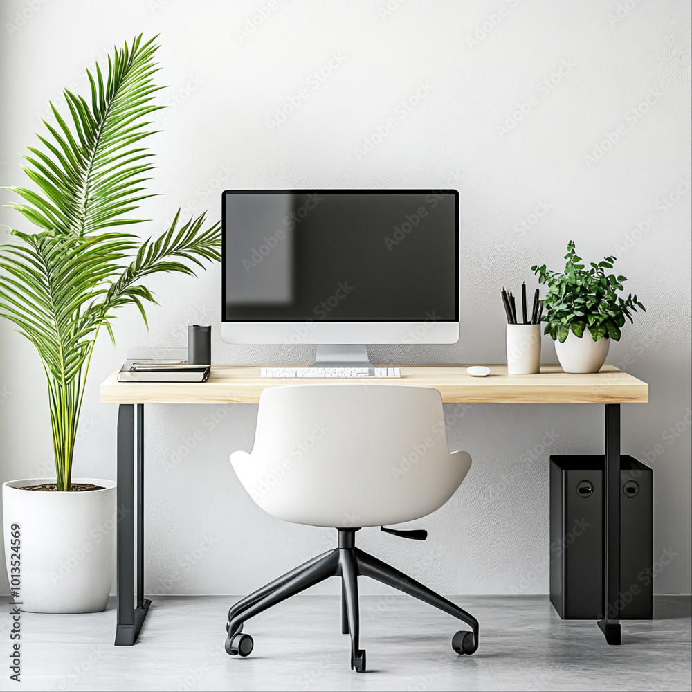 Modern Home Office Setup with Desk and Chair Modern Home Office Setup with Desk and Chair