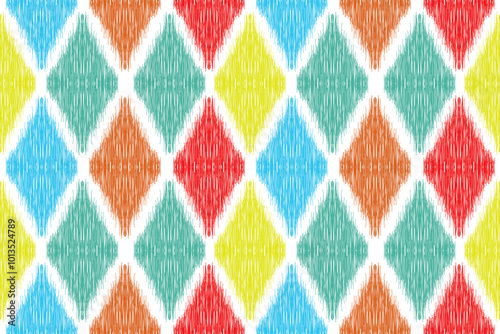 Ikat pastel Abstract Ethnic Art, Seamless Pattern in Tribal, Folk Embroidery, and Mexican Style, Aztec Geometric Ornament Print, Design for Carpet, Wallpaper, Wrapping, Fabric, Clothing