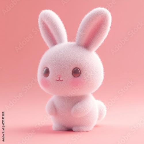 Cute Fluffy Bunny 3D Render - Adorable Pink Rabbit Toy