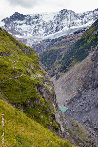 Incredible view of the glacier Grindelwald-Fieschergletscher. Grindelwald valley, Switzerland. Landscape photography
