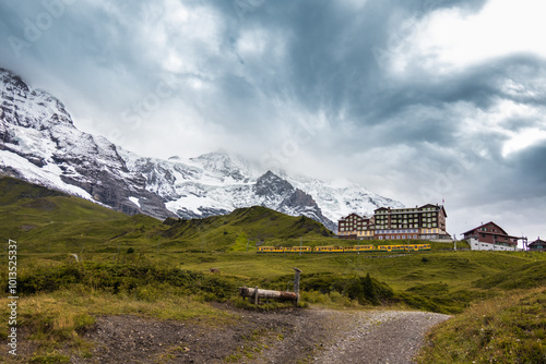 Stunning view of Eiger's north face and Grindelwald valley from Kleine Scheidegg, Grindelwald, Canton of Bern, Switzerland