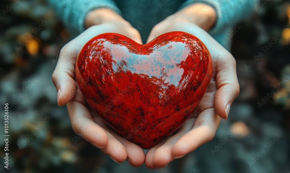 A pair of human hands gently cradling a vibrant red heart symbol, representing support for heart disease awareness and the importance of cardiovascular health, Generative AI A pair of human hands gently cradling a vibrant red heart symbol, representing support for heart disease awareness and the importance of cardiovascular health, Generative AI