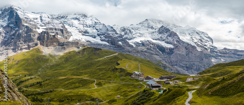 Stunning view of Eiger's north face and Grindelwald valley from Kleine Scheidegg, Grindelwald, Canton of Bern, Switzerland