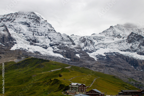 Stunning view of Eiger's north face and Grindelwald valley from Kleine Scheidegg, Grindelwald, Canton of Bern, Switzerland