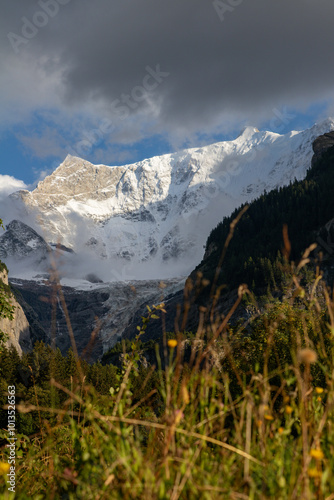 Incredible view of the glacier Grindelwald-Fieschergletscher. Grindelwald valley, Switzerland. Landscape photography