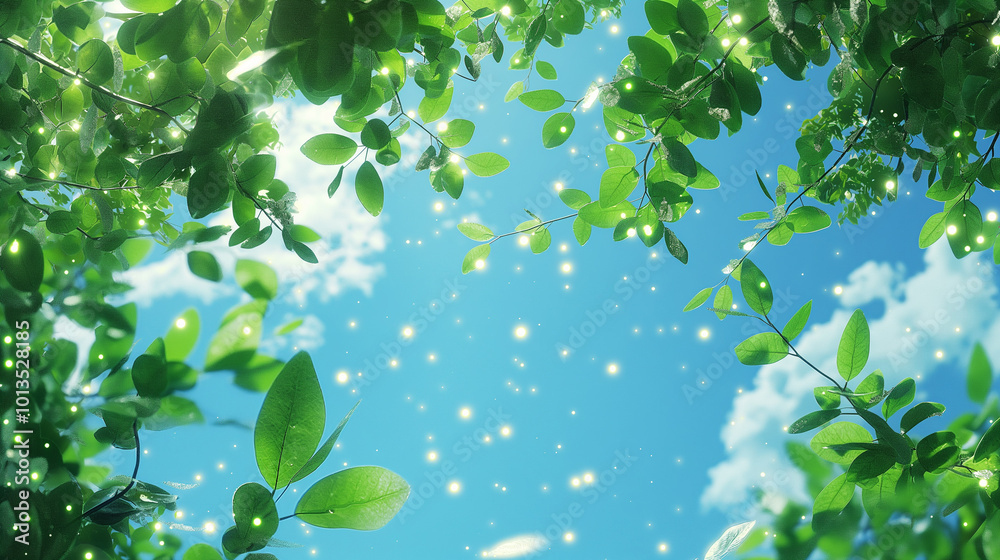 緑の植物と青空の背景素材 緑の植物と青空の背景素材