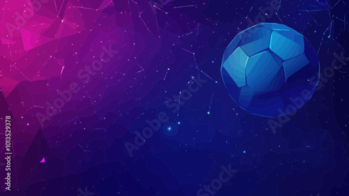 Football Championship Abstract Vector Background in Low Poly Blue and Purple, Polygonal Sports Illustration with Starry Sky Concept