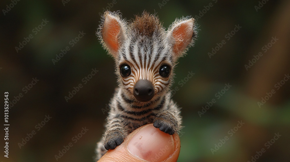 Realistic Tiny Baby Zebra Sitting on Finger Realistic Tiny Baby Zebra Sitting on Finger
