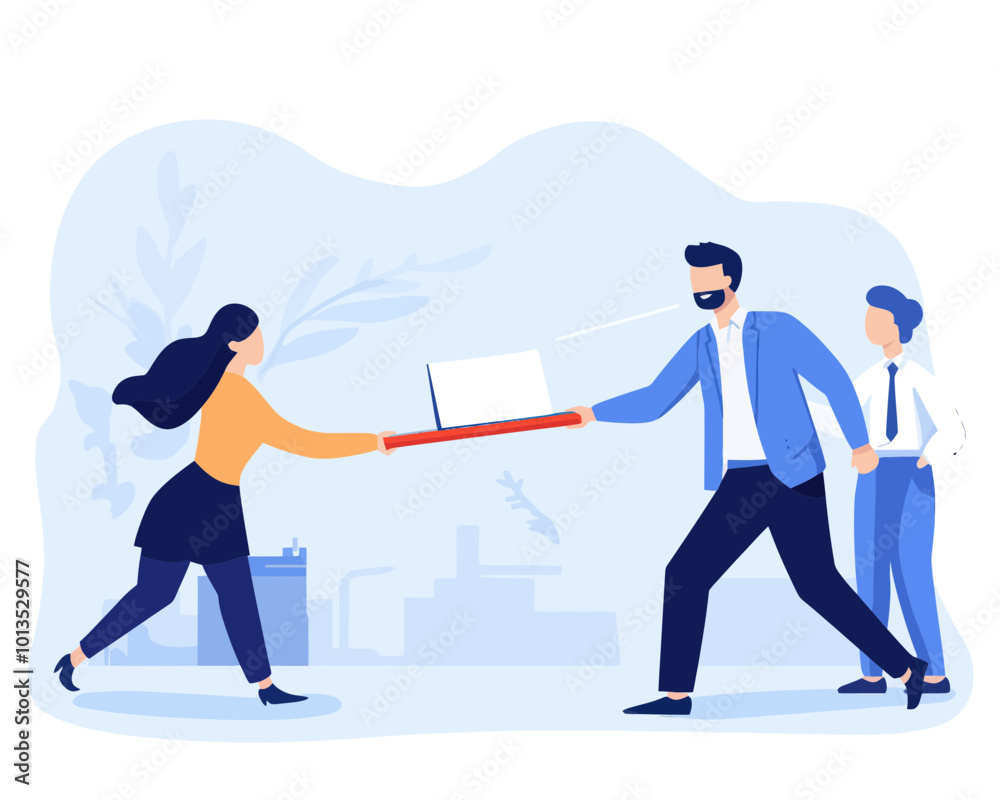 Fototapeta premium Business Outsourcing and Remote Work Concept in Flat Minimalist Vector Illustration