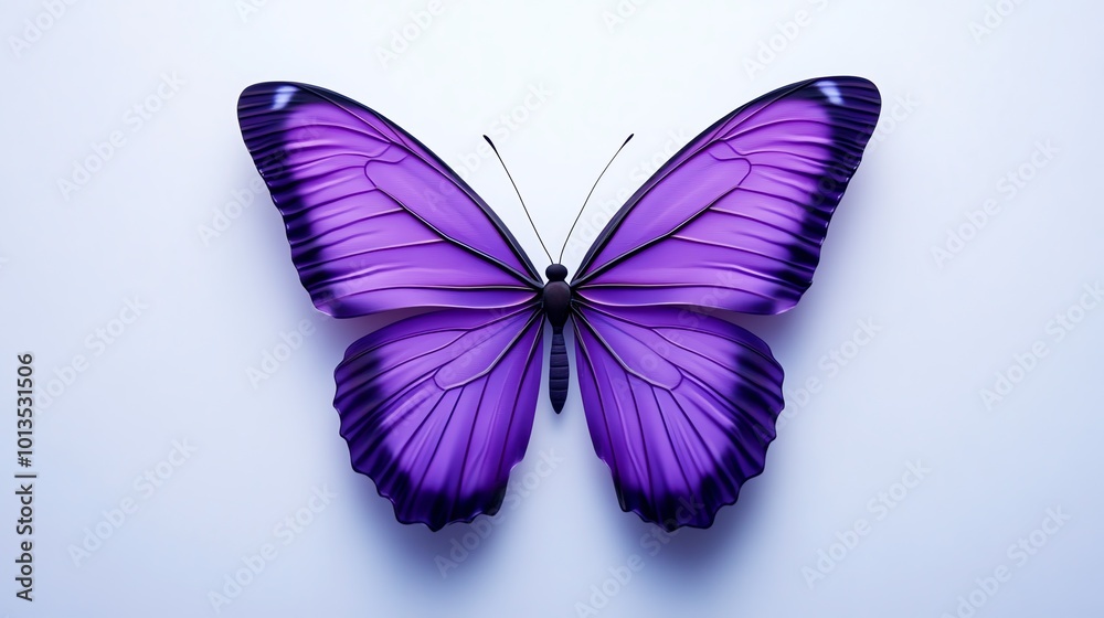 Fototapeta premium Purple butterfly with open wings on a white background.