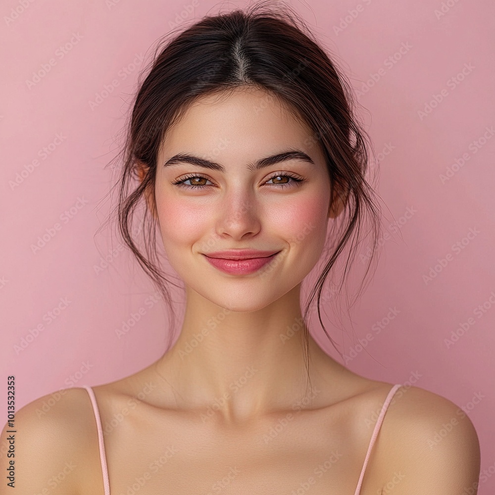 Young Woman Making Okay Symbol with Eye Wink on Pink Background