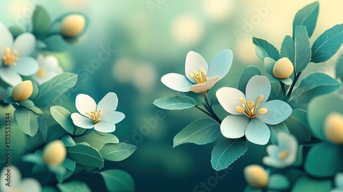 Close up of lovely apple buds against a soft focus backdrop A blossoming apple tree branch features delicate flowers set in a vibrant spring garden