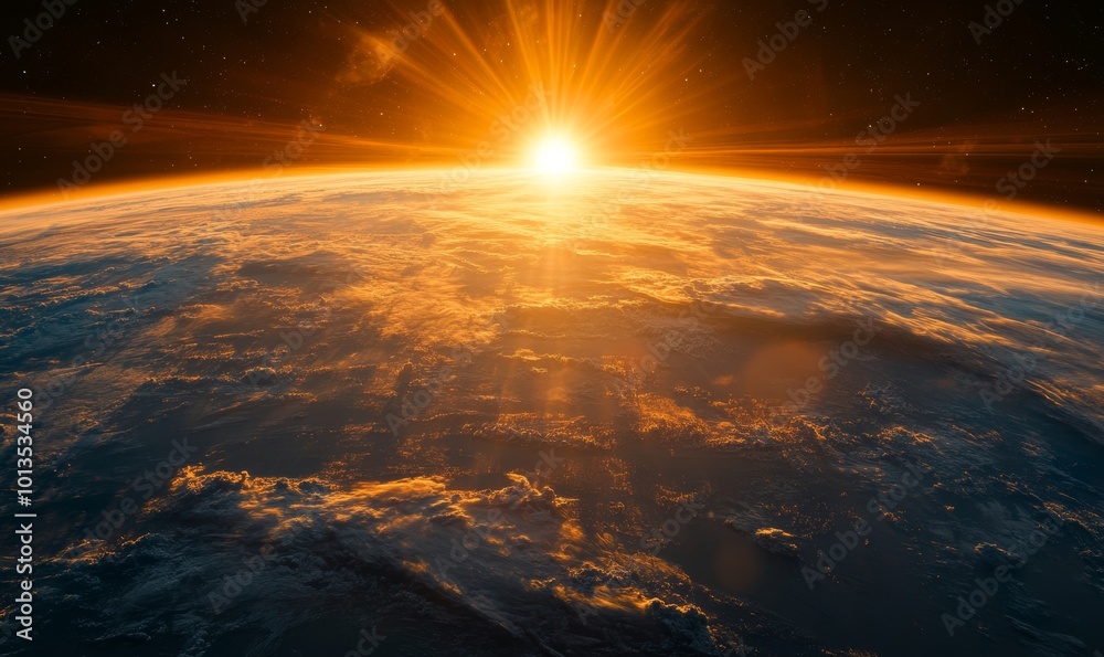 Inspiring view of sunrise as seen from Earth's orbit in space. This image captures the breathtaking spectacle of the sun's golden rays illuminating the curvature of our planet. Generative AI Inspiring view of sunrise as seen from Earth's orbit in space. This image captures the breathtaking spectacle of the sun's golden rays illuminating the curvature of our planet. Generative AI