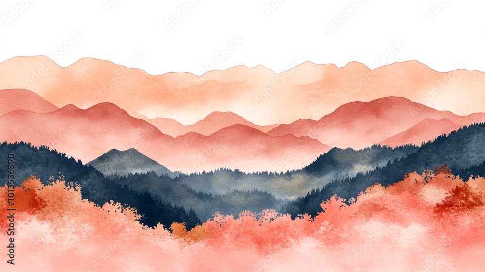 Obraz premium Watercolor Mountains with Forest and Fog